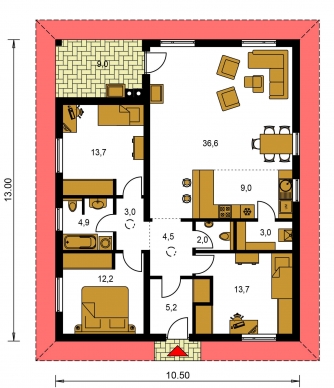 Image miroir | Plan de sol du rez-de-chaussée - BUNGALOW 158